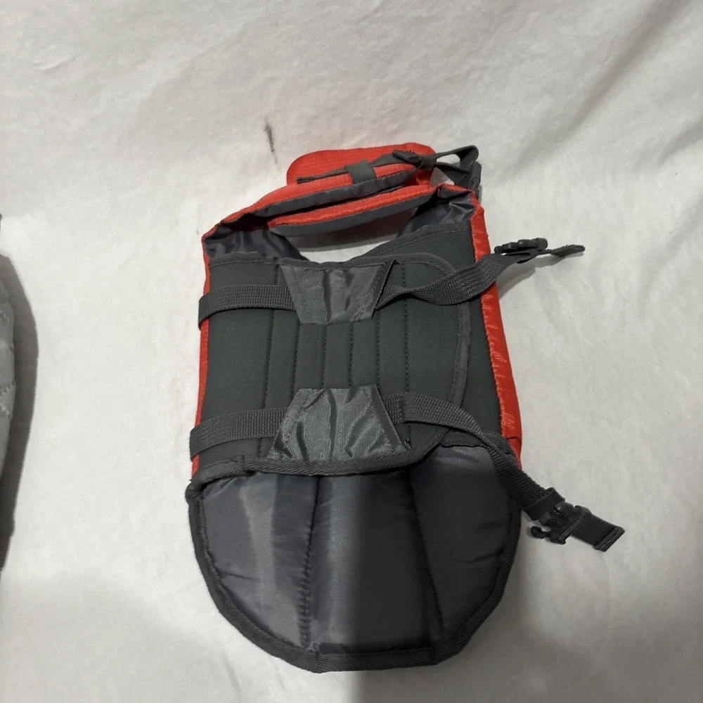 Dog Life Jacket Size Small Orange/Grey Swimming Boating Water Floatation Aid